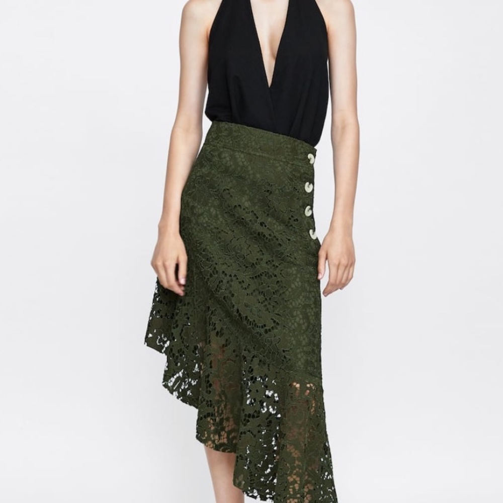 Zara Lace Asymmetrical Skirt